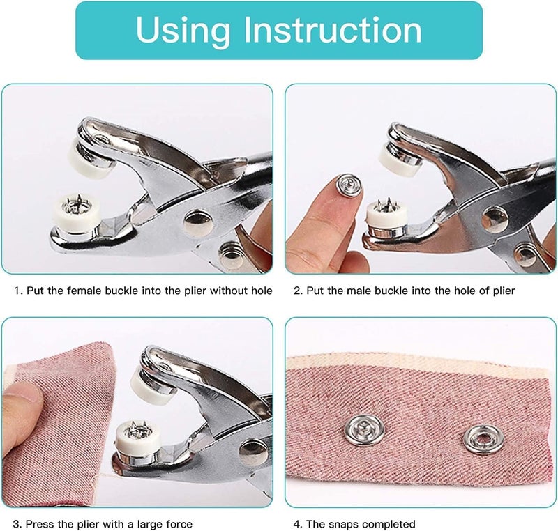 CHEPULA Craftsmanship DIY 200 Sets 3/8 Inch Metal Snaps Buttons with Fastener Pliers Press Tool Kit for for Sewing and Crafting (10 Colors,9.5mm) (Solid) - Image 4